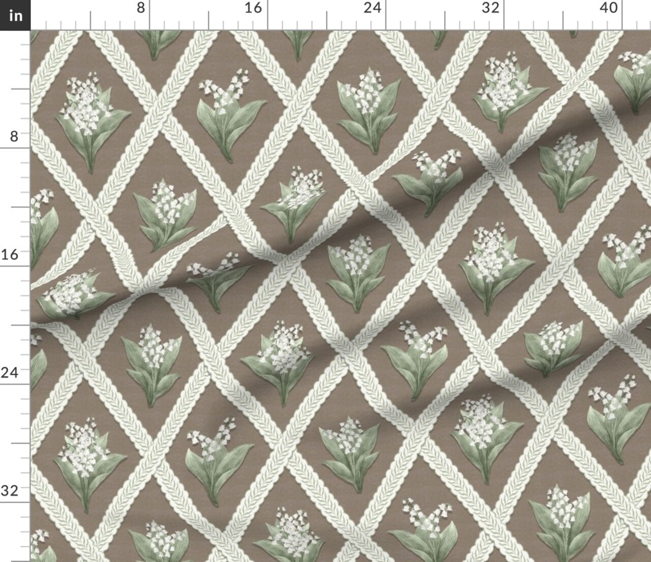 Traditional Floral Lattice Earth Tones Cottagecore Cream Brown Green Custom Printed Fabric by Spoonflower Various Fabrics by the Yard or Fat Quarter
